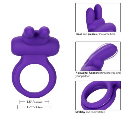 Фиолетовое двойное эрекционное кольцо Silicone Rechargeable Dual Rockin Rabbit